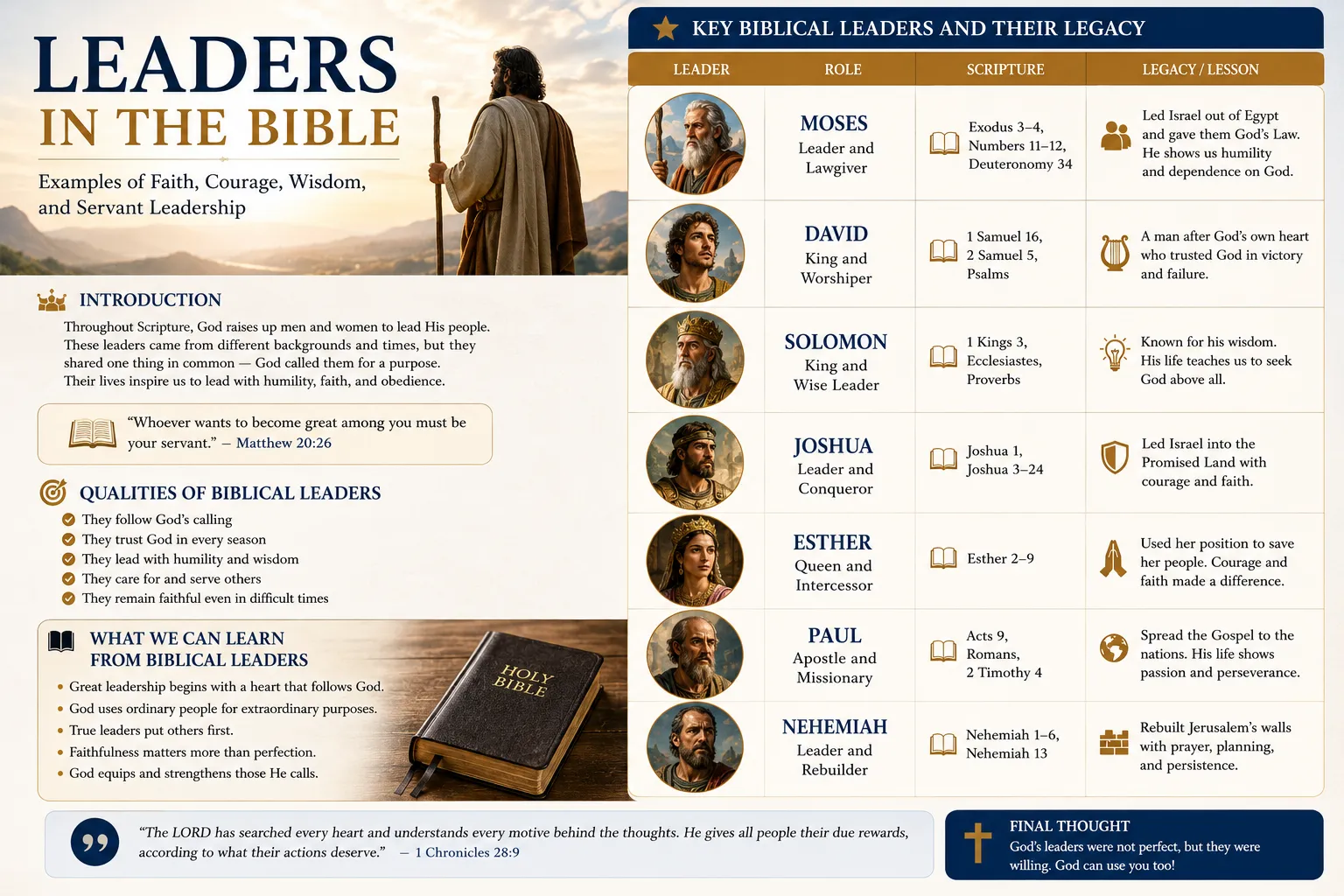 Leaders in the Bible: Inspiring Examples of Faith, Courage, and Godly Leadership 2 Biblical leaders and their legacies